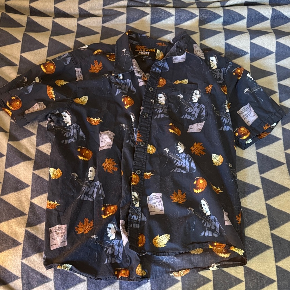 Halloween (1978) Themed Men's Casual Button Down Shirt - Black